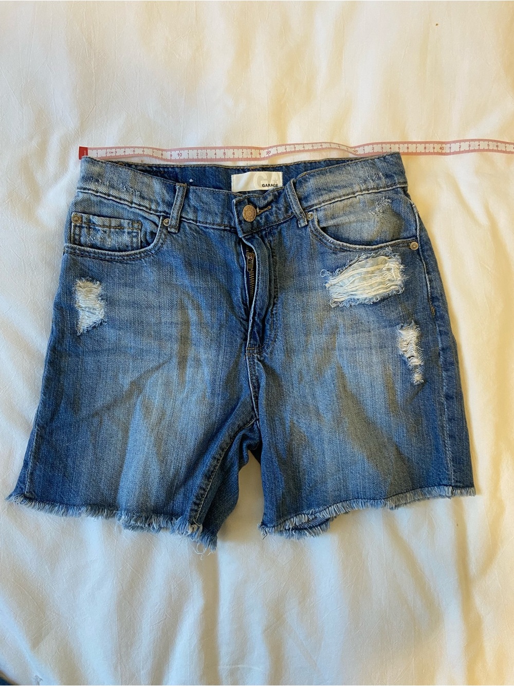 Garage Blue Distressed Frayed Hem Denim Shorts